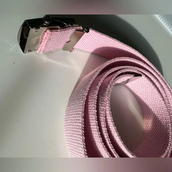Baby Pink Woven Adjustable Belt With Silver Box Frame Buckle 53” - Picture 3 of 4